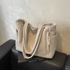 Simple Solid Color Large Capacity Women Corduroy Shoulder Tote Bag For Daily Use