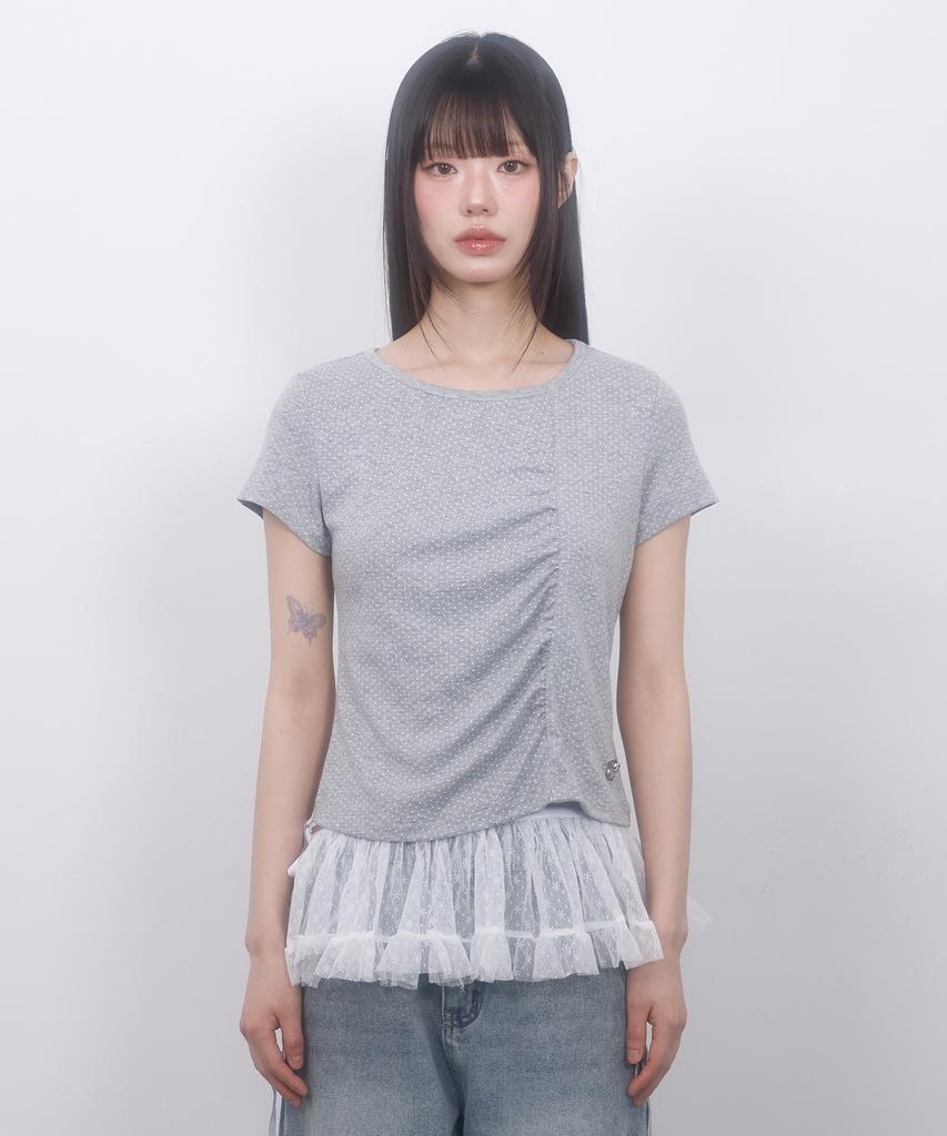 LMR Dot Shirred Short Sleeve T-Shirt Grey