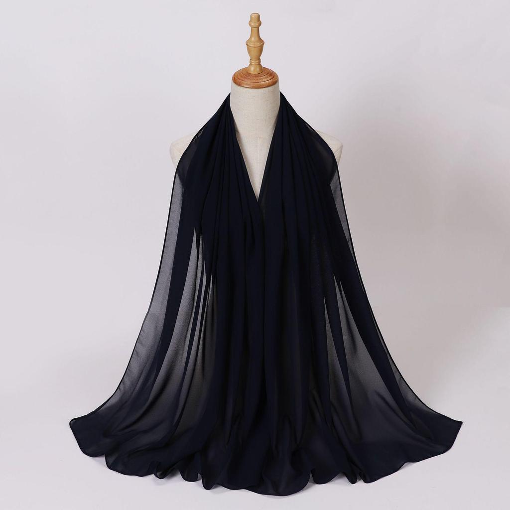 Ethnic Pearl Chiffon Hijab Scarf - Single Color, Long Style for Middle East & Africa