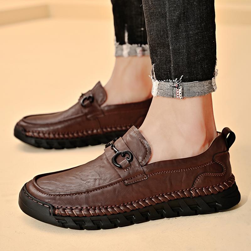 Klassische handgefertigte lässige Lederschuhe Herren-Loafer, bequeme Mokassins, flache Herrenschuhe, echtes Leder, Herrenschuhe