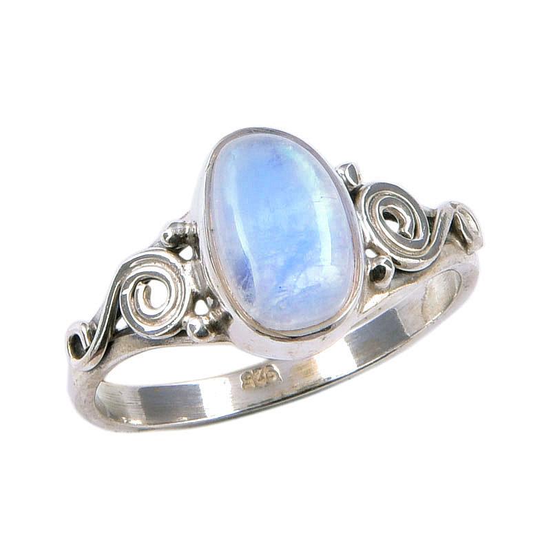 Natürlicher Regenbogen-Mondstein-Edelstein, 925er Sterling-Silber-Ring, Größe 5,5 l3O19