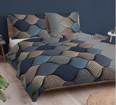 Cotton Bedding 160X200 Grey Blue Beige Braids