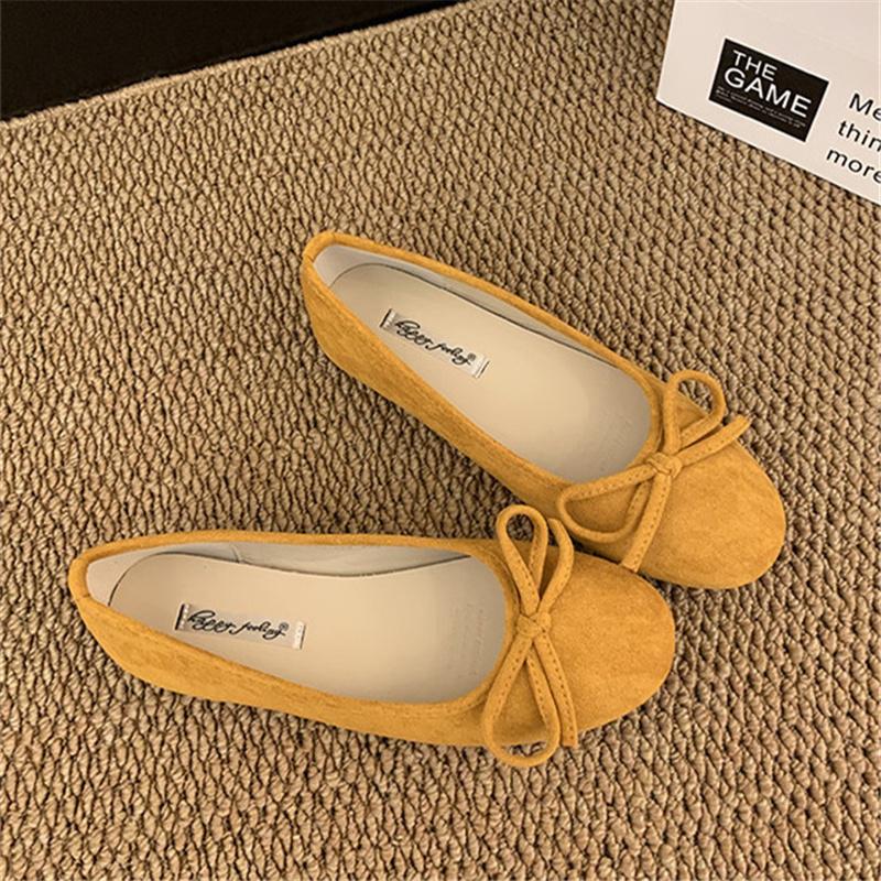 Women Elegant Round Toe Ballet Flats With Butterfly Knot Shallow Slip On Shoes