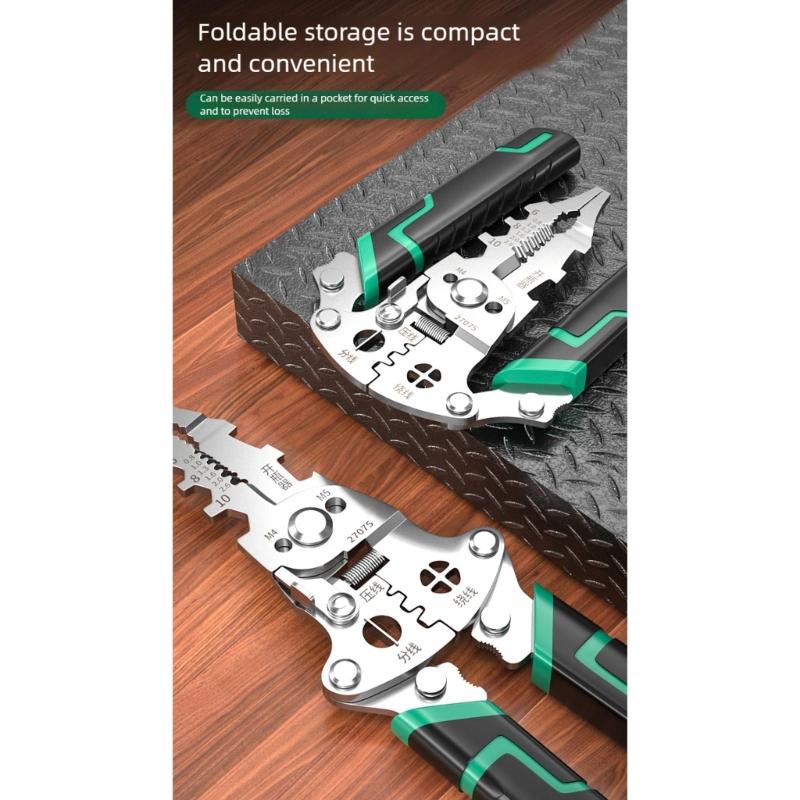 Foldable Wire Stripper Crimping Pliers Tool Multi Function Design For Electrician Work With Compact Steel Construction