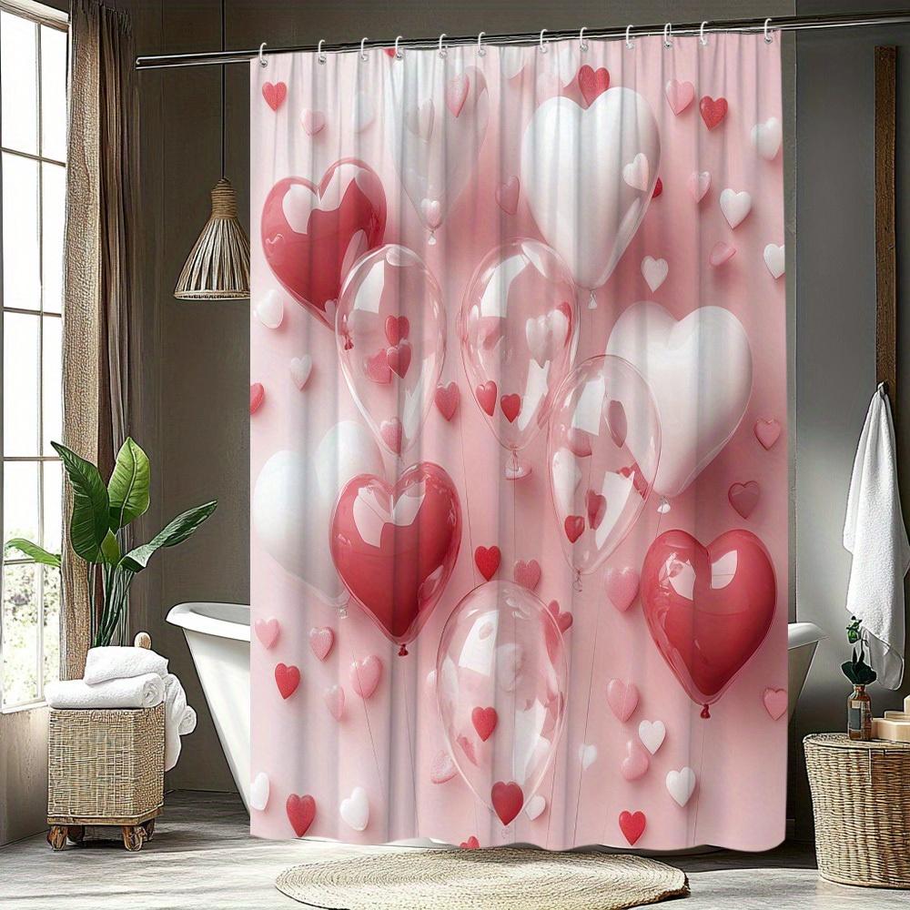 1Pc Valentine'S Day Shower Curtain Love Balloon Pattern Bathtub Partition Hanging Cloth Curtain Bathroom Decoration Polyester