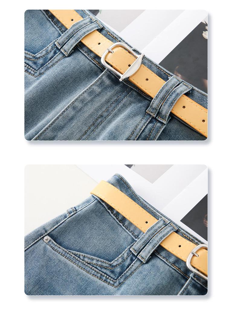 Summer 2025 Women's High-Waist Blue Denim Midi Skirt - Slimming A-Line for Pear-Shaped Bodies