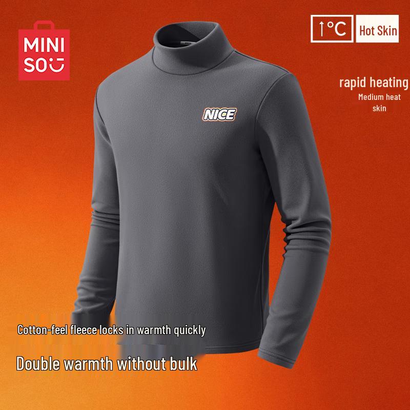 MINISO Мужская зимняя флисовая футболка с длинным рукавом и воротником-стойкой 3XL