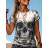 T-shirt da Donna con Stampa 3D Teschio Grafico Halloween Vintage, Girocollo Manica Corta, Magliette Harajuku Y2K Top Abbigliamento Femminile