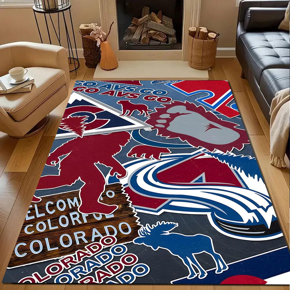 "Colorado Avalanche Inspired Graphic Design" Patterned carpet, non slip mat suitable for living room and bedroom sofas