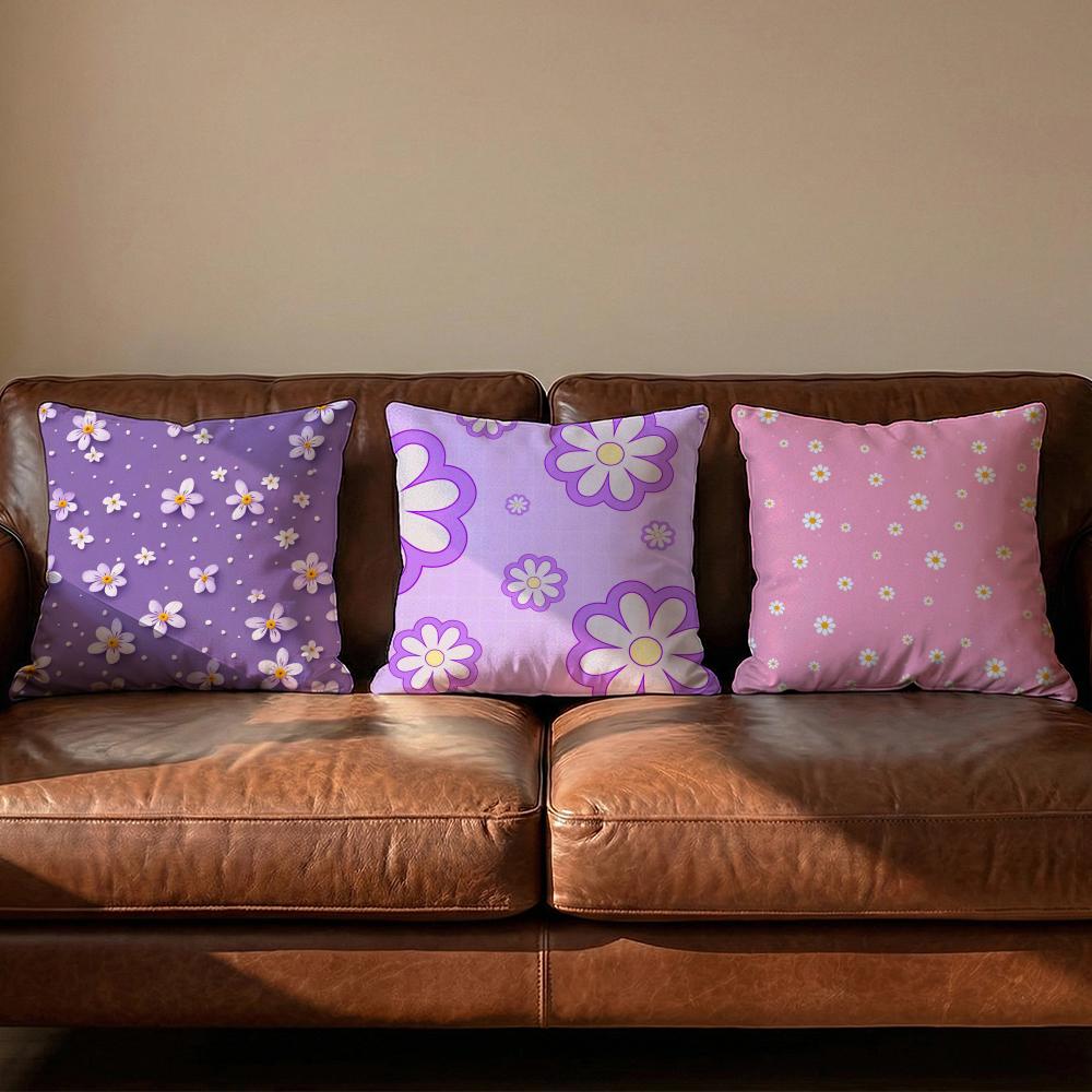 Romantic Daisy Print Spring Cushion Cover Soft Reversible  Durable Pillow Cover  MultiScene Use for Home  Car Daily Comfort