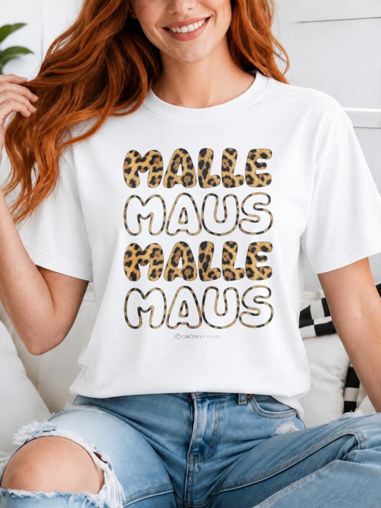 Malle Maus Malle Maus Alternating Leopard Fill And Outline Letters With Small Sincerly Yours Unisex All Tshirt