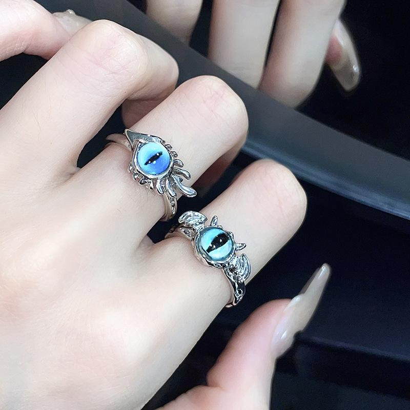 Devil'S Eye Cat Eye Ring Female Niche Design Adjustable Advanced Sense Personality Open Ring Stacked