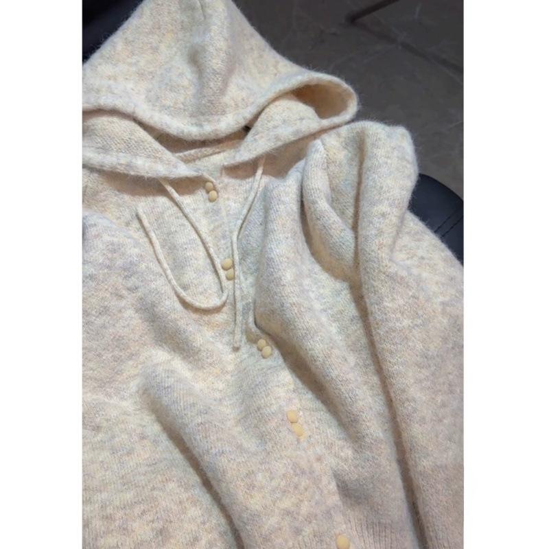Sweet and Lazy Fashion Soft Waxy Milk Hooded Cardigan Sweater Women's 2024 New Winter Knitted Sweater