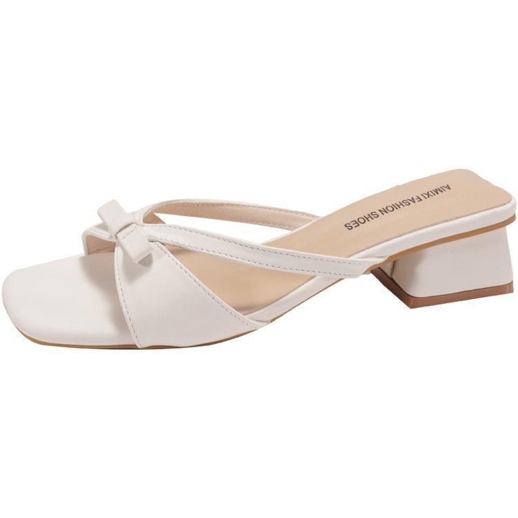 2025 Neue Mode Vielseitige Sanfte Schleife Eckige Zehen Sandalen Premium Weiche Sohle Einfache Hausschuhe Trend