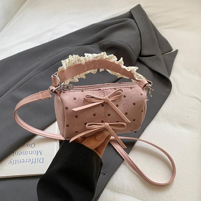 Polka Dot Print Pillow-shaped Bag Korean Style Wave-patterned Shoulder Bags Girls Handle Bag With Bow New Cute Wallet Phone Bags