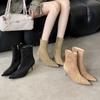 2025 autumn and winter new suede pointed thin heel high heel temperament French fashion sexy beautiful women short boots