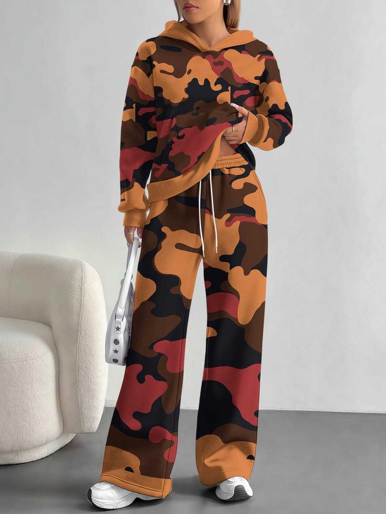 Dark Camouflage European And American Autumn And Winter Casual Long-Sleeved Suit Women'S Hooded Sweater And Trousers Two-Piece Set