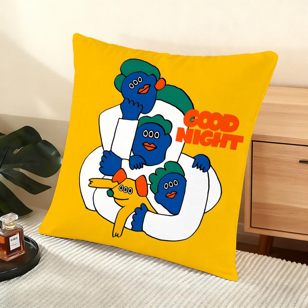 Flat Illustration Cushion Cover Silky Short Plush Home Sofa Cushion Cover - Invisible Zipper Home Decoration