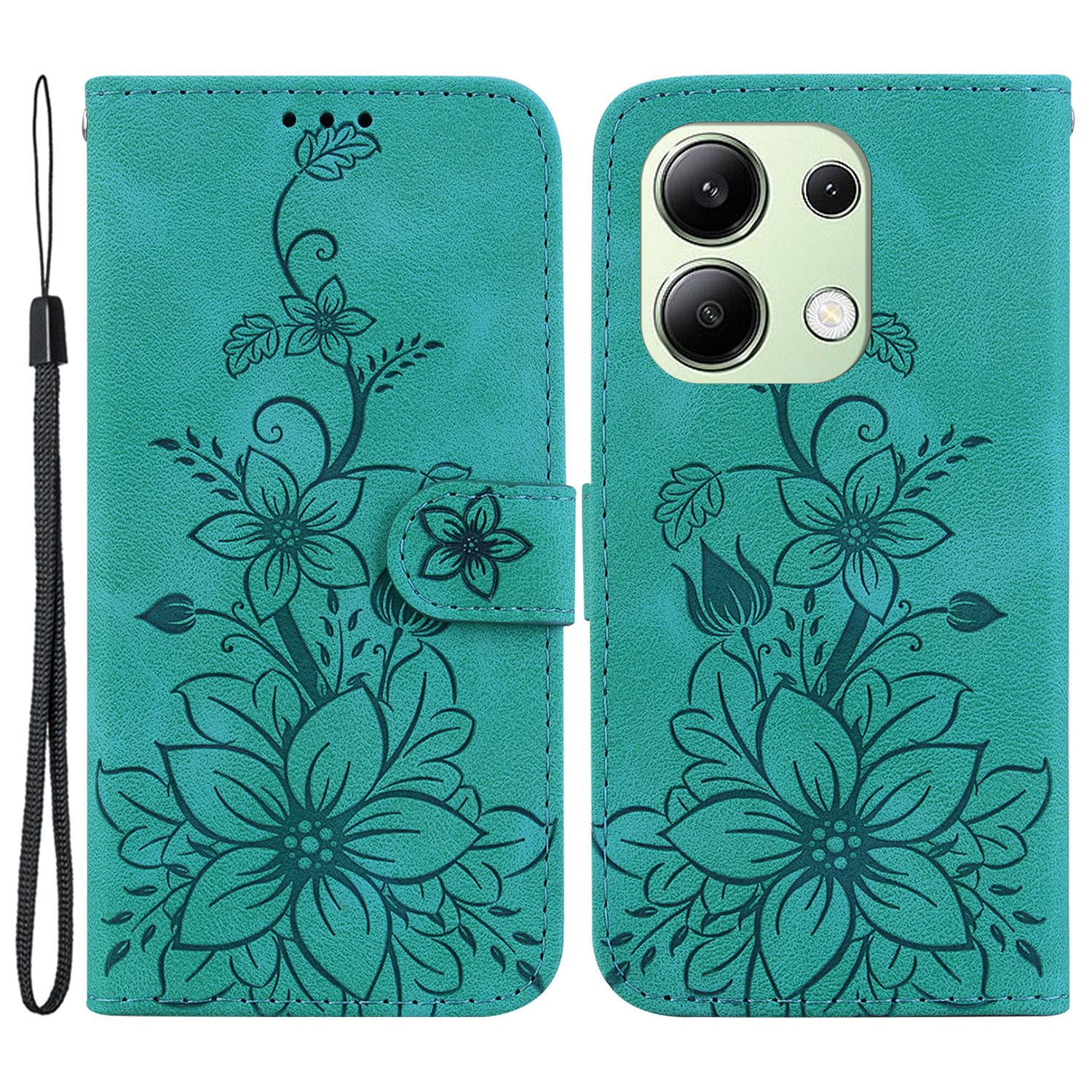 

For Xiaomi Redmi Note 13 4G Leather Case Stand Phone Wallet Cover Flower Pattern Green