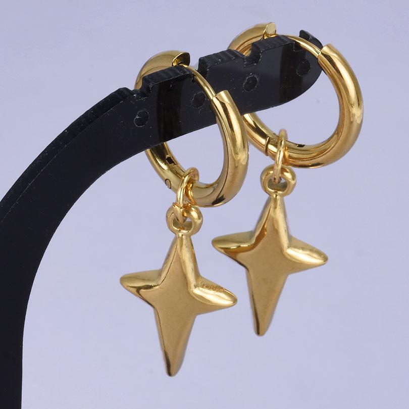 1 Pair Gold Color The Sword Evil Eye Sun Earrings For Women Men Accessories Round Hoops Stainless Steel Earring Religious Cross