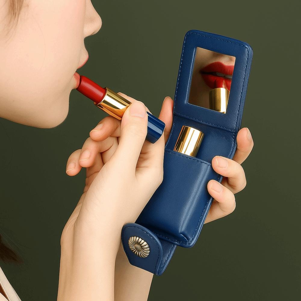 With Makeup Mirror Pu Cosmetic Bag Lipstick Storage Portable Lipstick Organizer  Travel