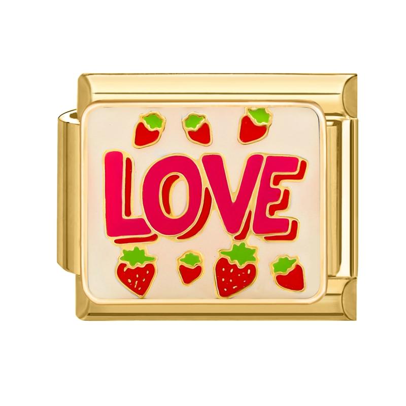 Valentine's Day Sweet Pink Strawberry Cake Scenery DIY Making Bracelet Women Men Stainless Steel 9mm Italian Charm Links Fit