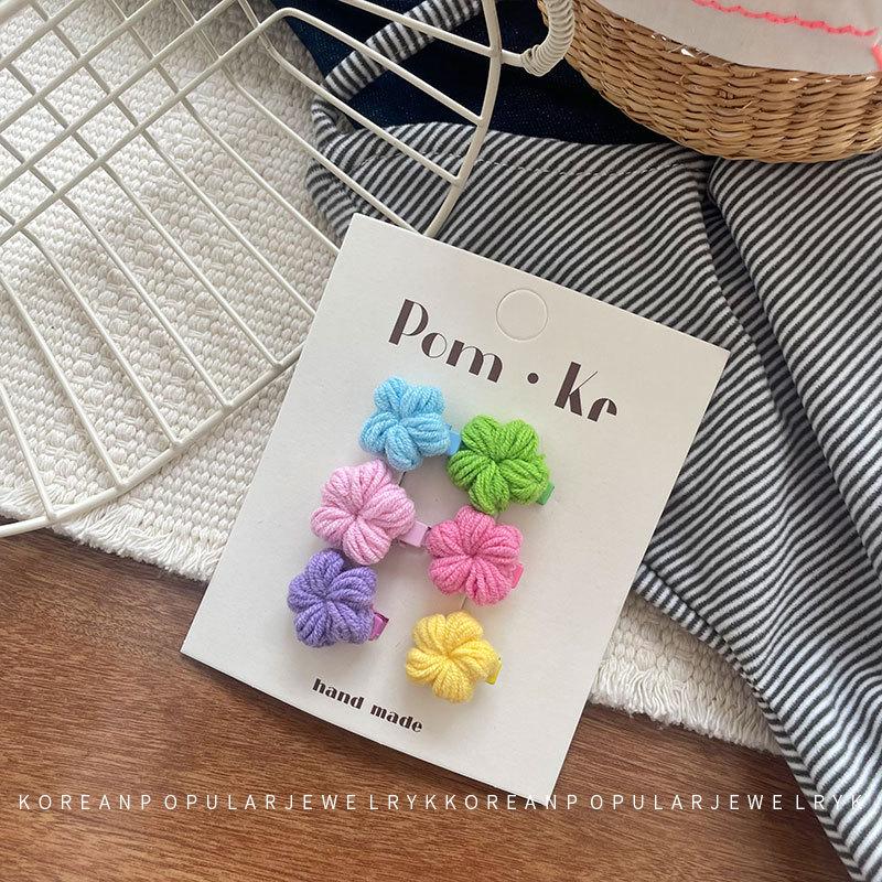 Handmade Korean Crochet Flower Hair Accessory Set for Autumn: Women's & Children's Ponytail Ties & Sweet Side Bang Clips