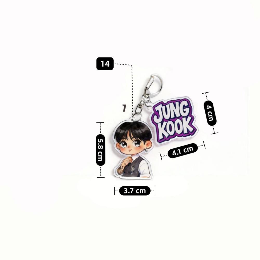 7 Stück BTS Niedliches Cartoon Anzug Doppel-Anhänger Schlüsselanhänger, Bangtan Boys Cartoon Figur mit Namensschild Schlüsselanhänger, Kpop ARMY Fans Tasche Anhänger