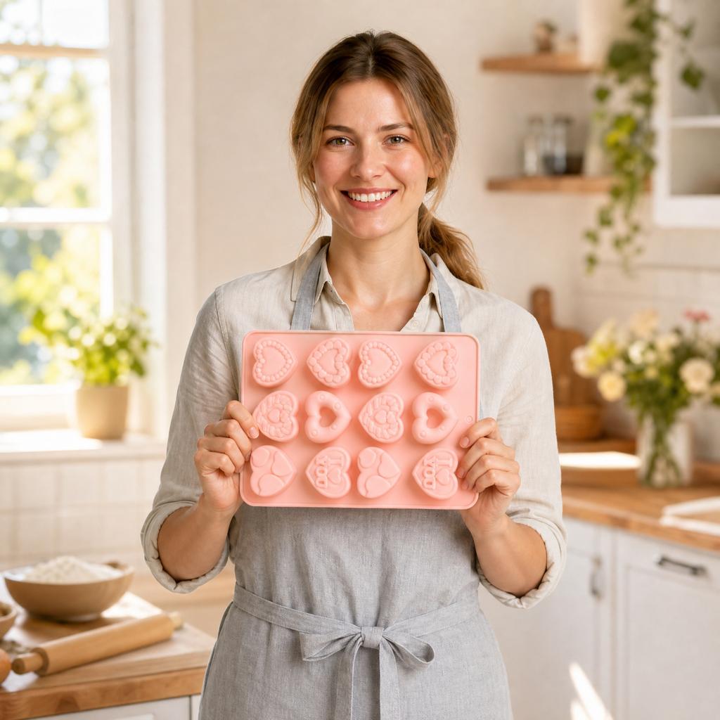 Rectangular Heart Shape Silicone Mold for Mousse Chocolate Food Grade Flexible Non Stick High Temperature Resistant Baking Mold for Desserts