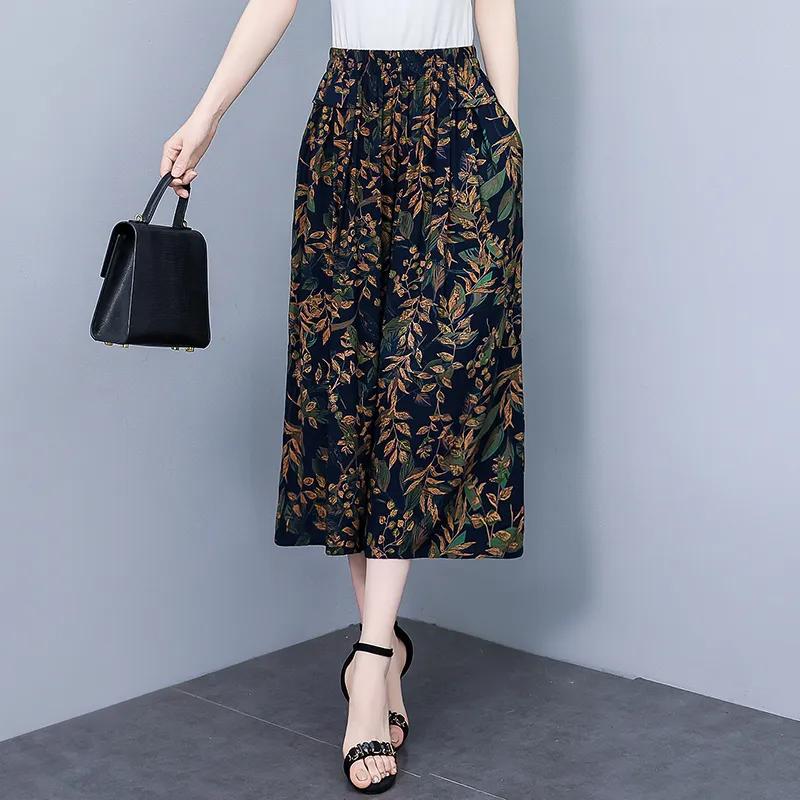 Pantalones Casuales Sueltos de Siete Minutos de Pierna Ancha de Cintura Alta para Mujer de Verano para Mujeres de Mediana Edad y Mayores Finos Cómodos