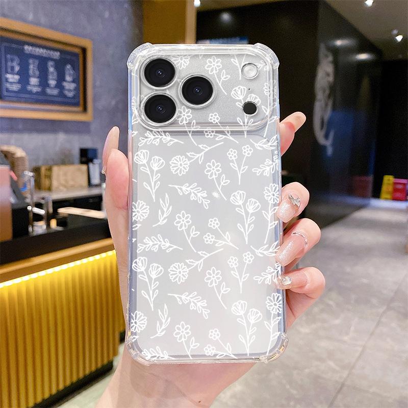 Applicable to iPhone17 sketch flower mobile phone case Apple 16 transparent soft case 15pm small fresh anti-collision protective case