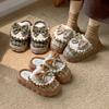 Fashion Fluffy Slippers Women Home Retro Bowknot Designer Winter Shoes Girls Cute House Cotton Casual Plush Platform Footwear Elegant