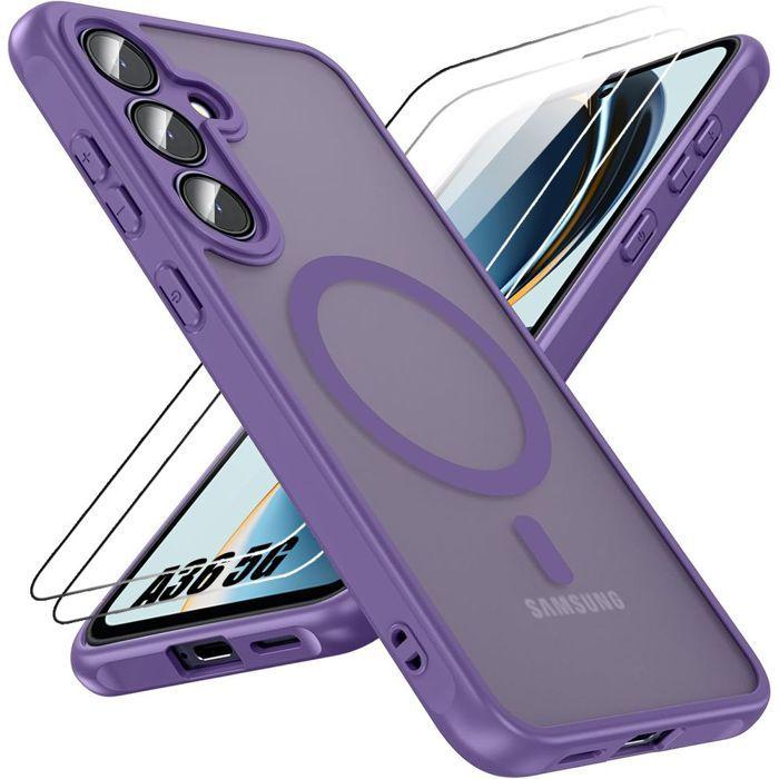 Coque de protection - BOOLING - Samsung Galaxy A36 5G - Violet - Anneau Magnétique - 2 Verres Trempés