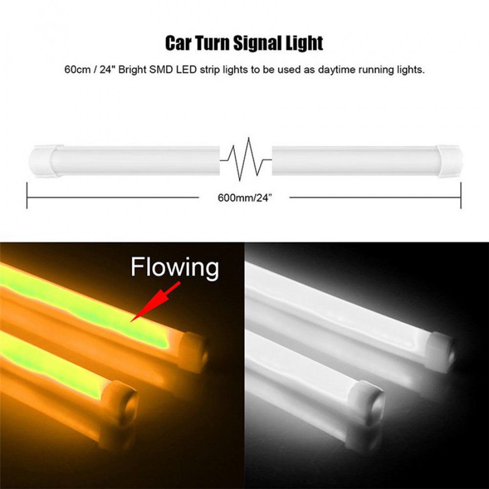 2 Pcs 60Cm Soft Flexible Car Flowing Led Light Strip Drl Turn Signal Lamps Dc12V