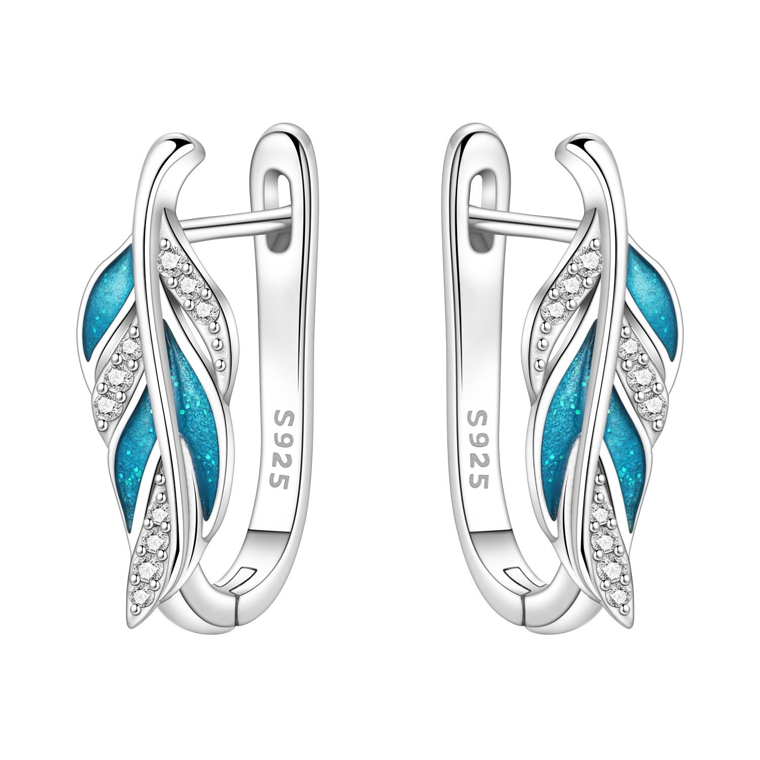 

Orstarry 925 Sterling Silver Blue Feather Lucky Symbol Earrings Silver Hoop Earrings For Women Jewelry Original Party Gifts