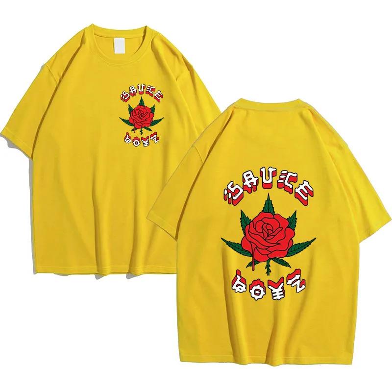 Men Cotton TShirts Rapper Eladio Carrion Print Women Rose Flower Graphics TShirts Sauce Boyz Music Album Unisex Hip Hop Top Tee