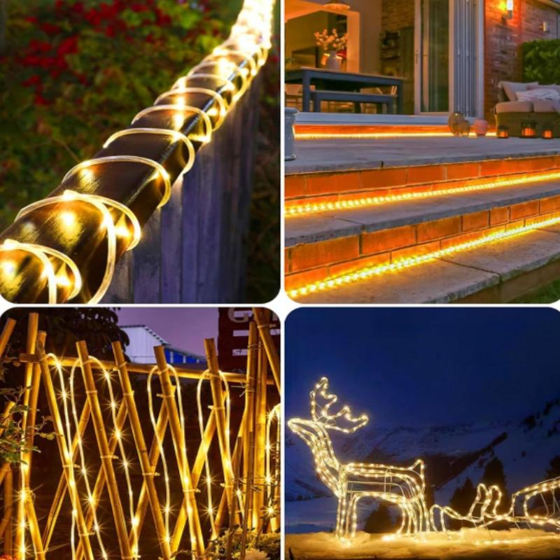12m/7m Solar String Lights Garden Waterproof Tube Rope Lamp Christmas Garland Lights For Outdoor Holiday Decoration Lighting