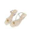 Metal Buckle One-word with Square Head Thin Heel Open-toed Women's Shoes 2025 Summer New Thin Strap Celebrity Sandals with Skirt Shoes