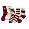 Ancora Women's Mid Tube Pure Cotton Socks Korean Style Bow Embroidery  Warm Breathable Festive New Year Girls Socks