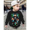Boys'  No. 7 Block Robot Crew Neck Sweatshirt for -8, Autumn/Winter Children's Fashionable and Versatile O-Neck