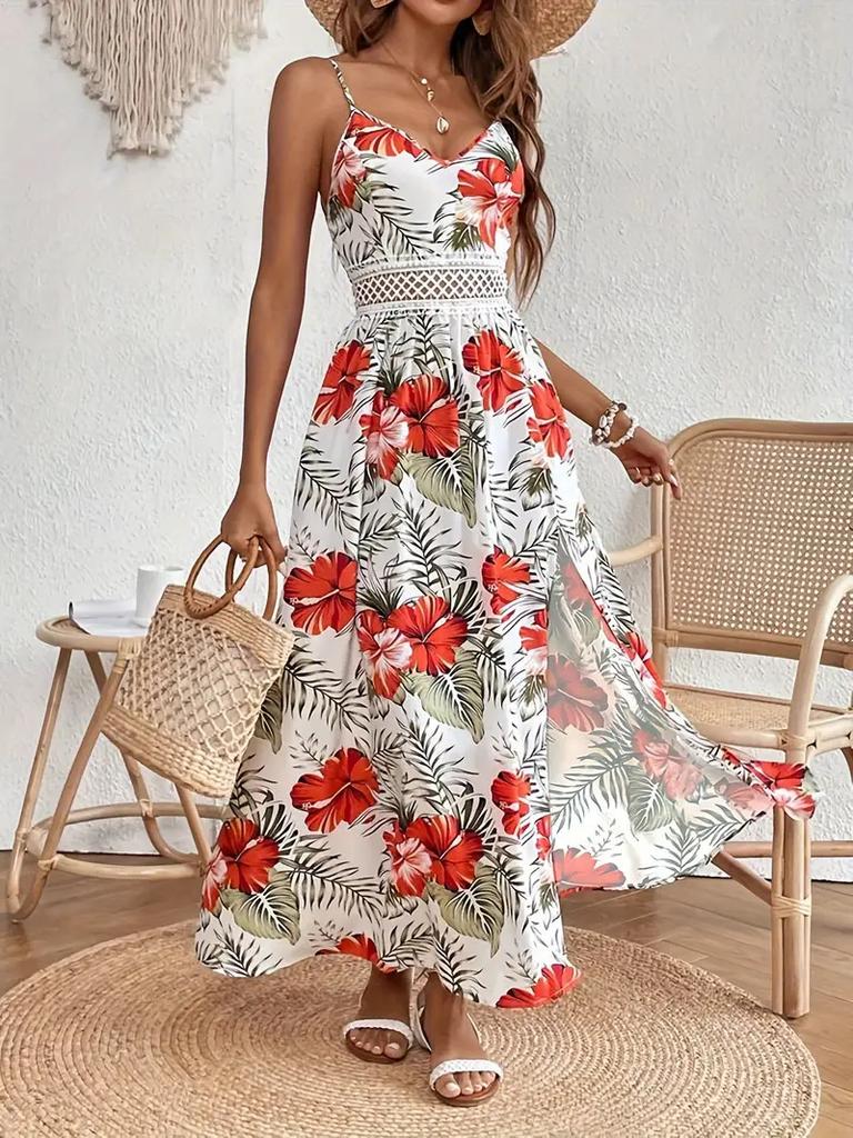 European and American new summer fashion trend casual high-quality V-neck printing vacation suspender dress dress