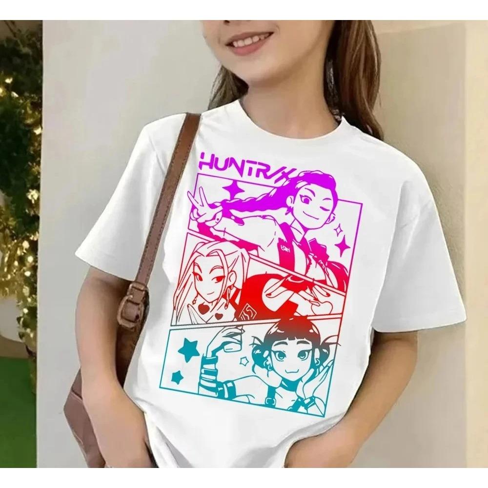 2025 Movie KPop Demon Hunters T-shirt Summer Short Sleeve T-shirt Tee for Children Casual Loose Girl Boy Graphic Printed Tops