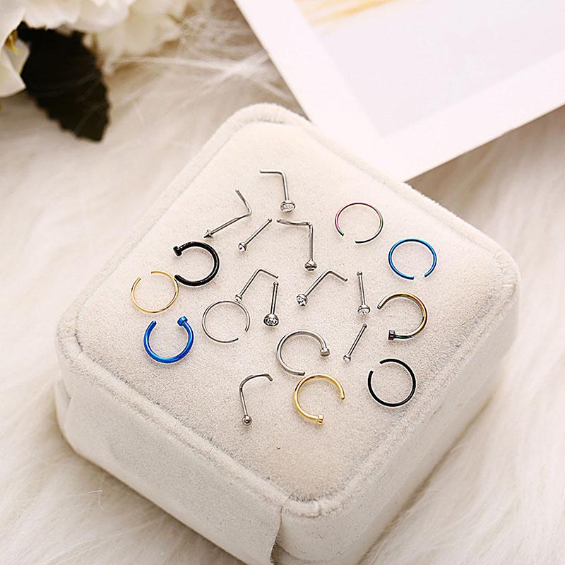 Mix 22Pcs Stud Nose Ring Hoop Septum Helix Nostril Piercing Labret Lip Cartilage