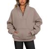Autumn and Winter Standing Collar Solid Color Sweater Pocket Zipper Women's Casual Loose Fleece Threaded Top