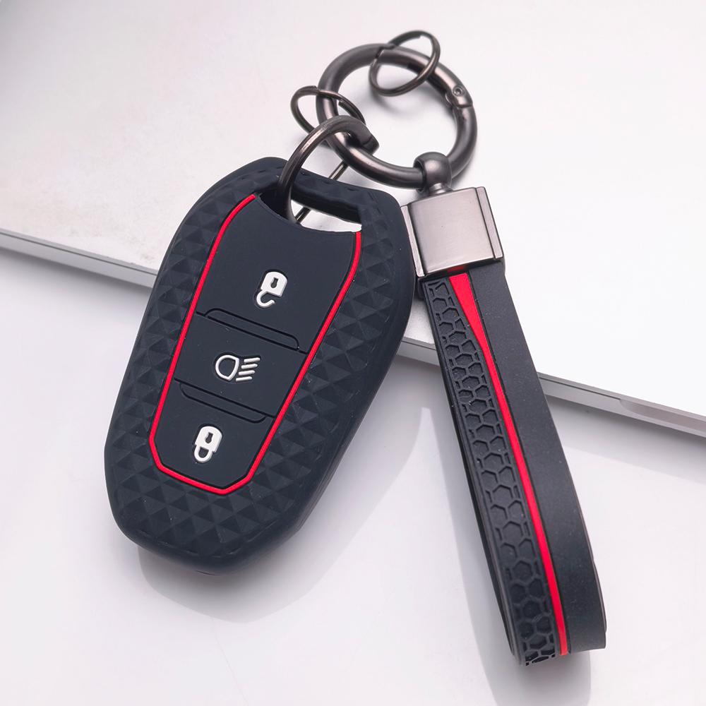 Schlüsselanhängerhülle für Peugeot 3008 5008 208 308 408 508 4008 C1 mit Schlüsselring Kratzfeste Oberfläche Stoßfeste Struktur Weiche Griffigkeit