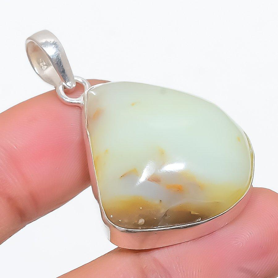 Chrysoprase Gemstone Handmade 925 Steling Silver Jewelry Pendant 1.62" SU-9670
