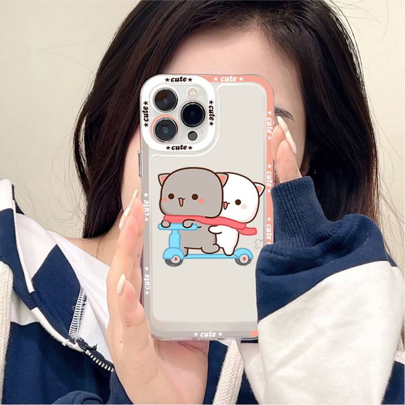 Peach Cat Cute Cartoon Phone Case for iPhone 11 12 13 Mini Pro Max 14 Pro Max Case Shell