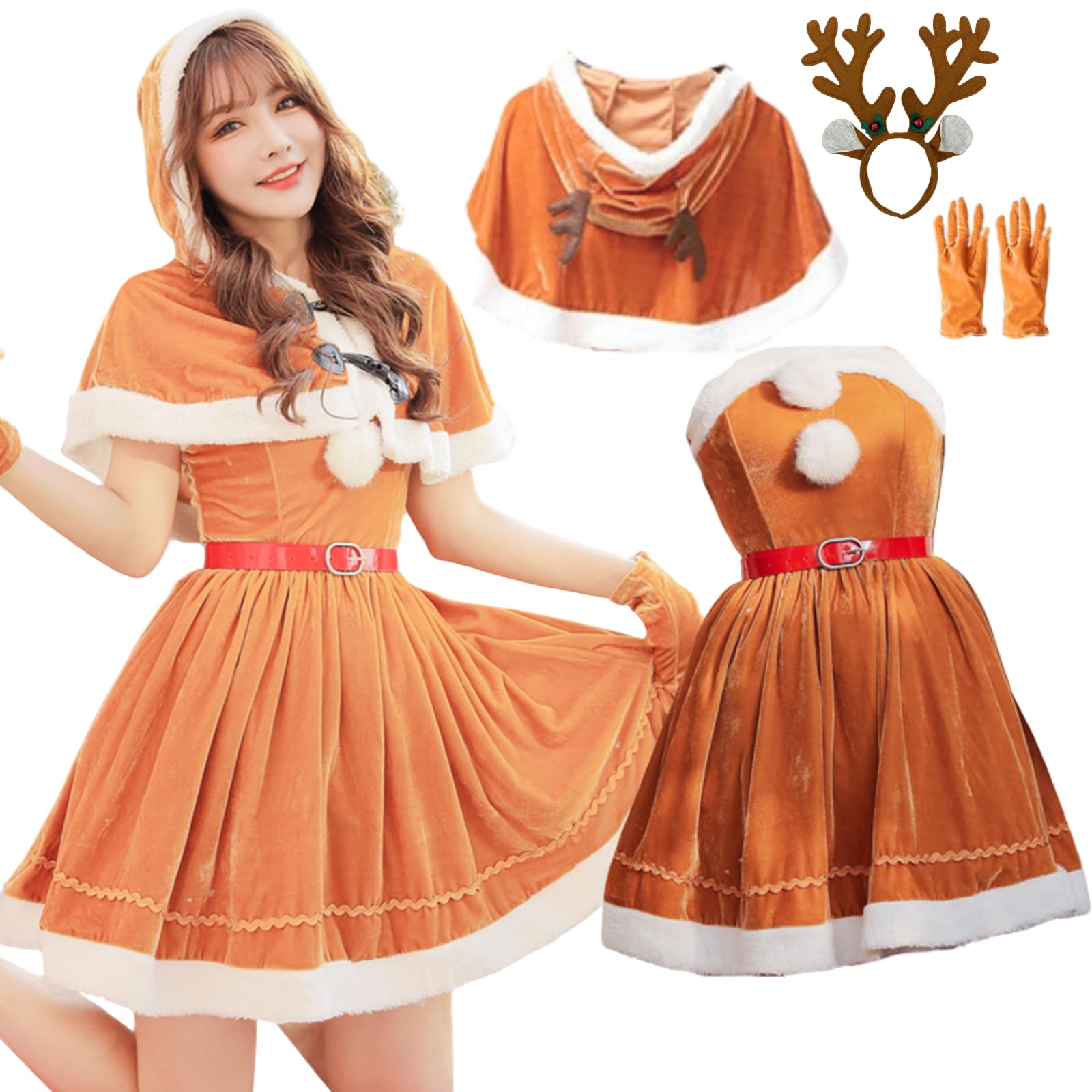 

Milky Time Women s Christmas Santa Dress with Reindeer Headband (Brown)