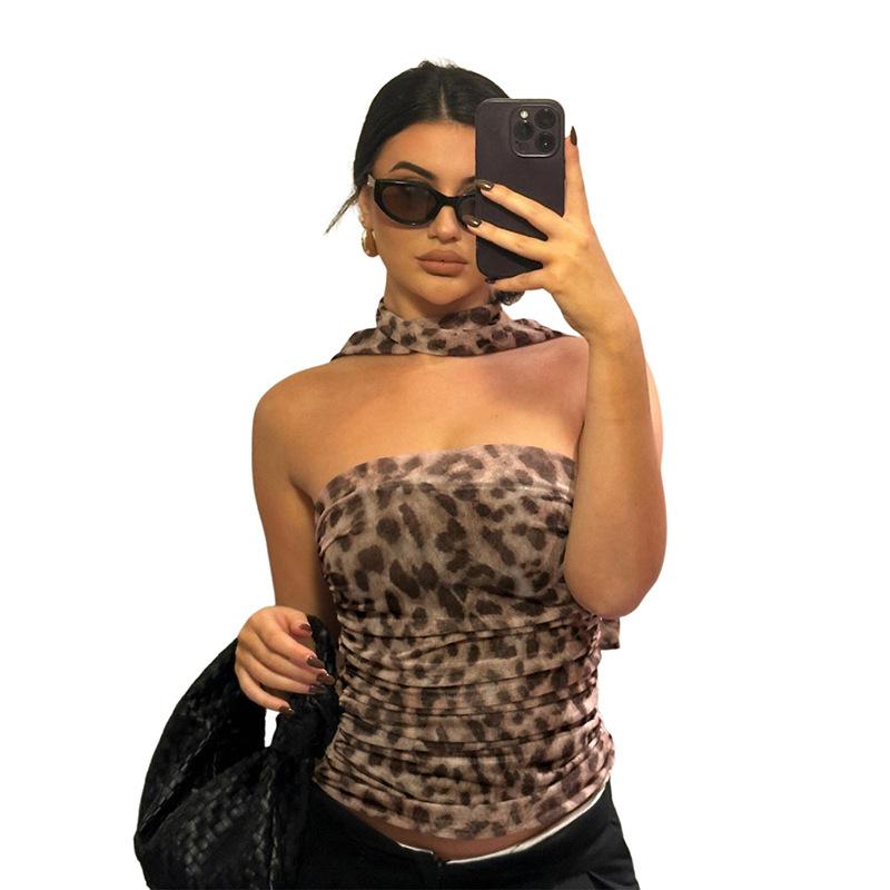 Primavera ed Estate Nuova Personalità Donna Street Hot Girl Sciarpa Stampa Leopardo Sexy Slim Canotta Gilet Femminile