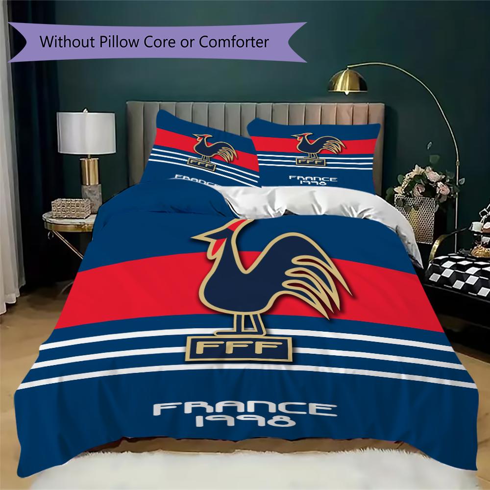 France FFF Motif Literie Ensemble de couette Housse de couette Taie d'oreiller Décoration de maison Cadeau d'anniversaire (1 * housse de couette + 2 * taie d'oreiller sans garnissage)